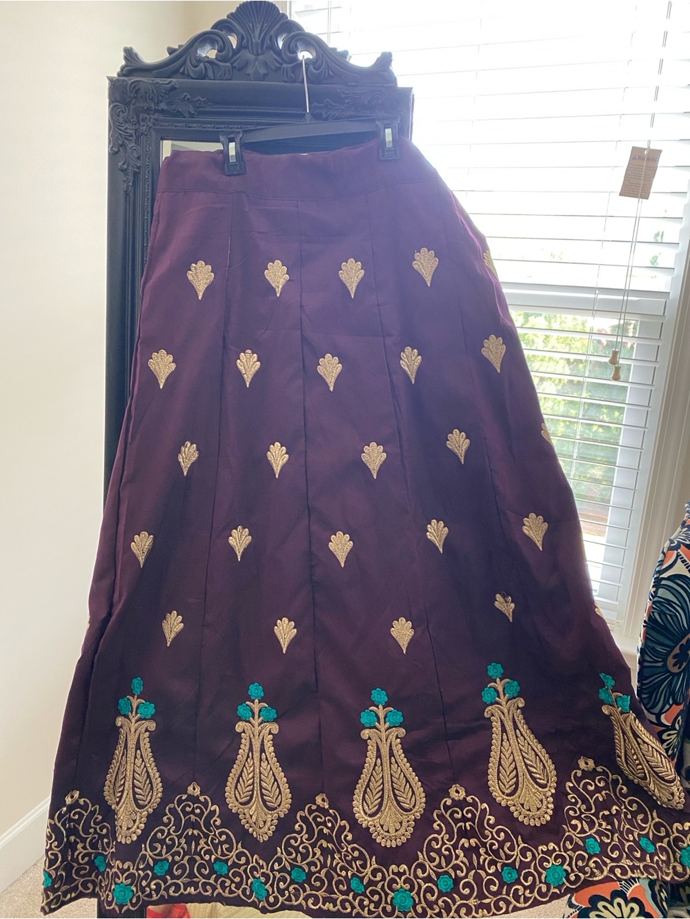 Embroidered Purple Maxi Skirt with Gold and Teal Accents
